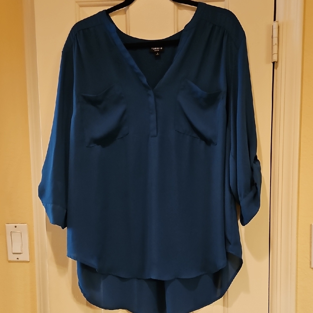 Torrid Blue Blouse with Roll-Tab Sleeves